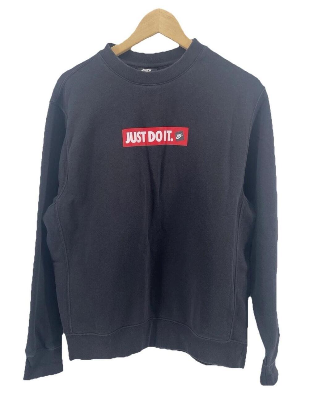 Nike‎ Sweatshirt Mens Medium Black Just Do It Crewneck Swoosh Logo Basic Fleece